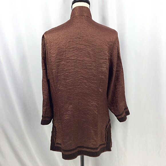 Ali Miles Tunic Top Womens Size XL Brown Metallic Lace Up Slit Hem - Picture 3 of 8